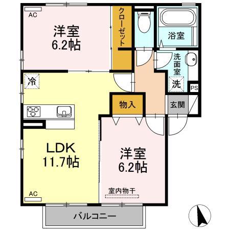 プラウド上田島 A棟(2LDK/2階)の間取り写真