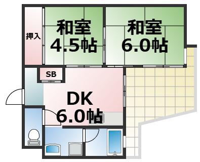 ヴィクトリアコート大正(2DK/1階)の間取り写真