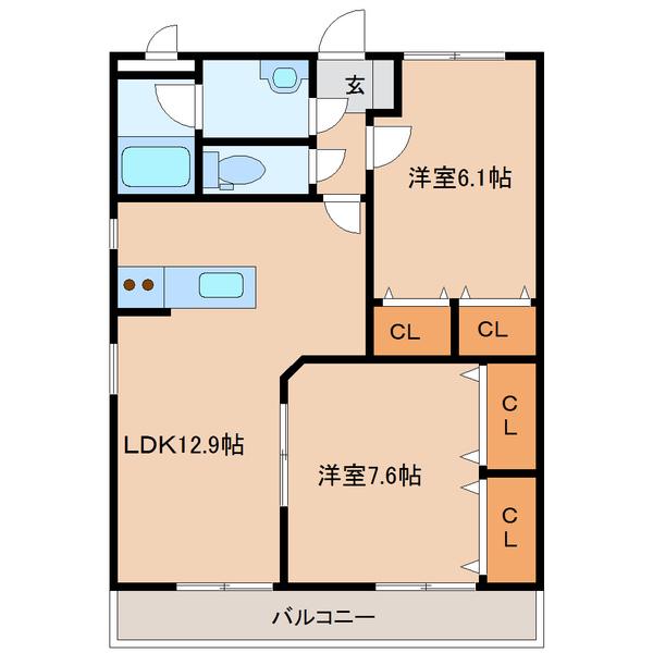 ERMスクウェアガーデン東館(2LDK/1階)の間取り写真