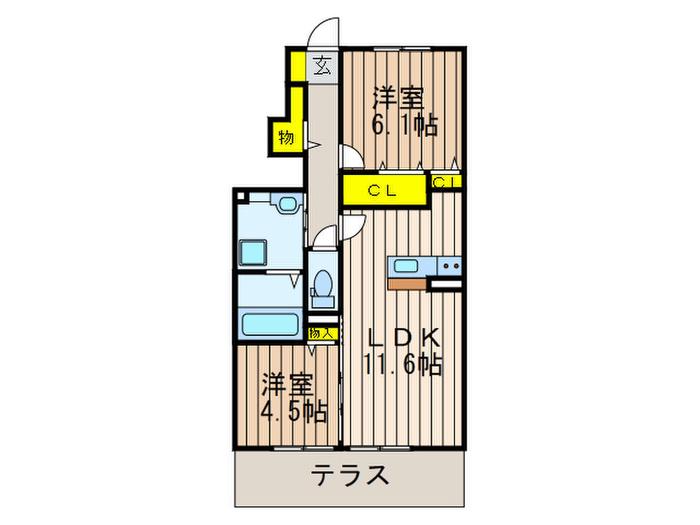 フェリーチェ シゲノ A棟(2LDK/1階)の間取り写真