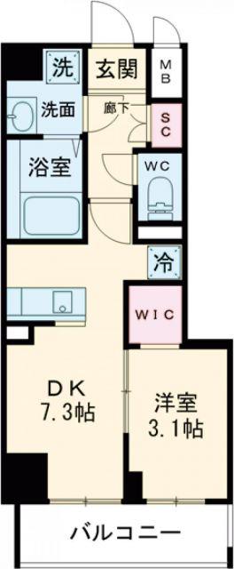 京福電鉄嵐山本線 嵐電天神川駅 徒歩14分 7階建 築1年(1DK/6階)の間取り写真