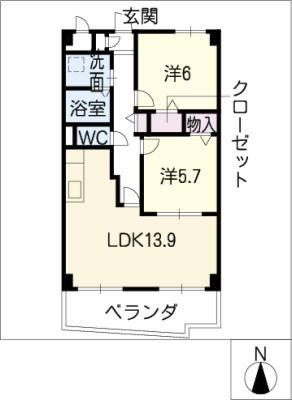 スリーウェル(2LDK/3階)の間取り写真