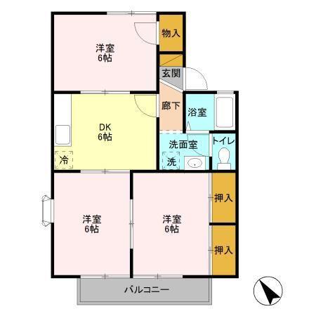 ビレッジ・JUNAB B(2LDK/2階)の間取り写真