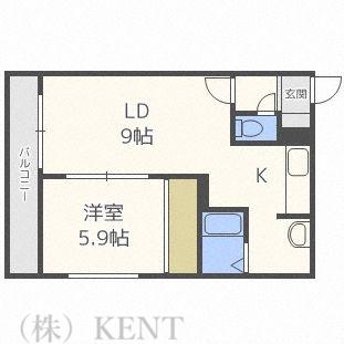 コンフォート琴似(1LDK/4階)の間取り写真