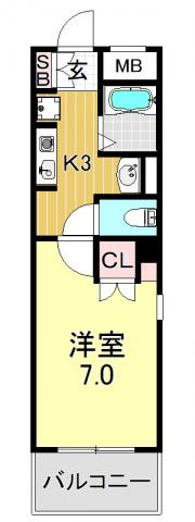 ラシーヌ背戸口(1K/3階)の間取り写真