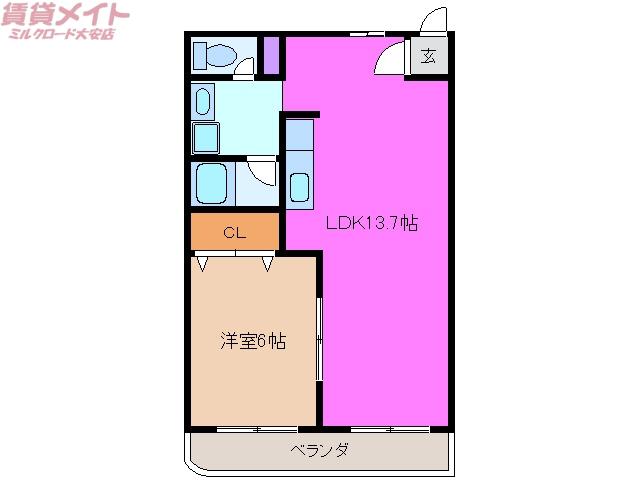 CHAMY(1LDK/2階)の間取り写真