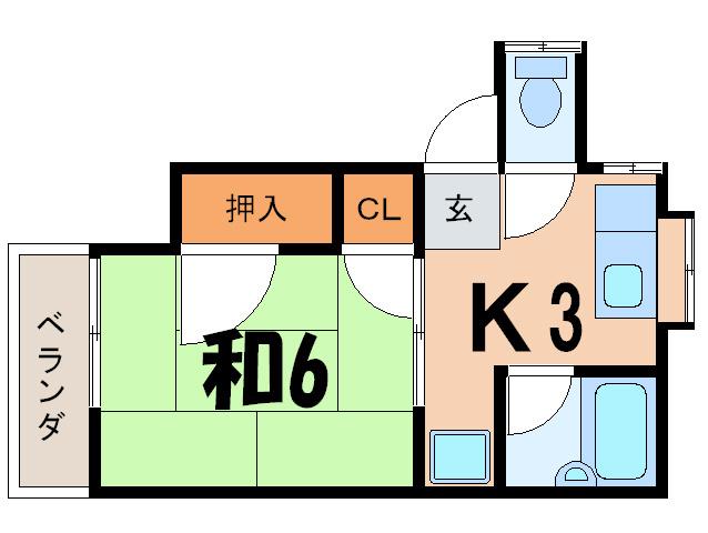 渡辺アパ-ト(1K/2階)の間取り写真