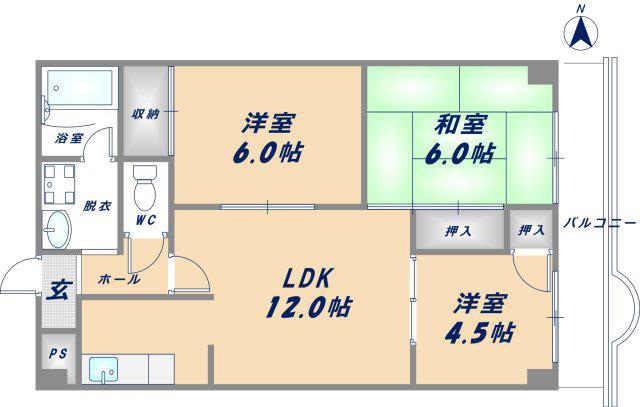 GRAND STEADY八戸ノ里(3LDK/4階)の間取り写真