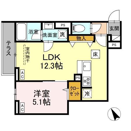 セレスティア桜上水(1LDK/1階)の間取り写真