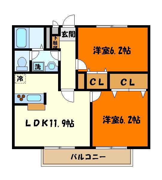 ウィルガーデン(2LDK/2階)の間取り写真