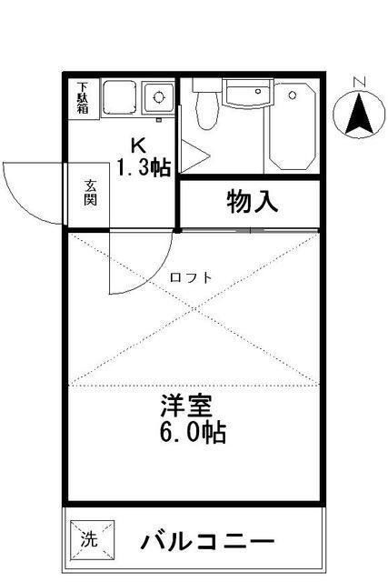 フラット日進(1K/2階)の間取り写真