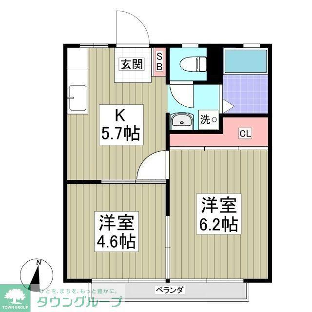 カーサミツヤA(2DK/2階)の間取り写真
