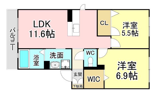 サンアベニュー葛原II(2LDK/1階)の間取り写真
