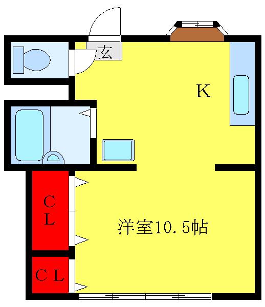 Kコーポ(ワンルーム/1階)の間取り写真