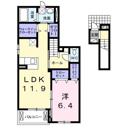 ＪＲ東海道本線 幸田駅 徒歩24分 3階建 築9年(1LDK/2階)の間取り写真