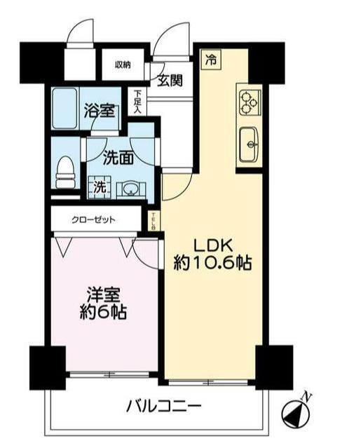 朝日広尾マンション(1LDK/6階)の間取り写真