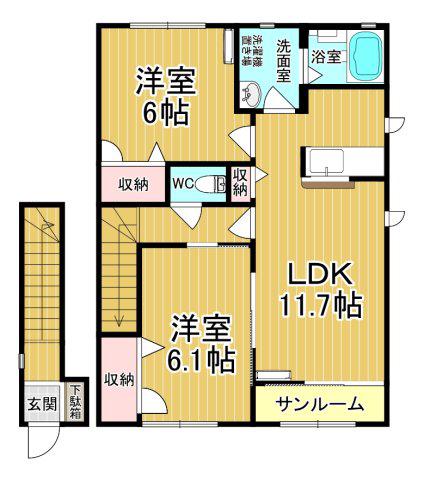 メゾン・ボヌールE棟(2LDK/2階)の間取り写真