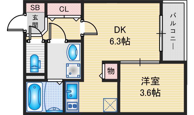 ONE HEART(1DK/2階)の間取り写真