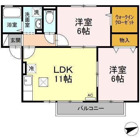 ウィルタイヤン黒田B棟(2LDK/1階)の間取り写真