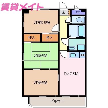 クレアールAZUMA(3DK/4階)の間取り写真
