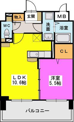 エスペラージュ那の川(1LDK/2階)の間取り写真
