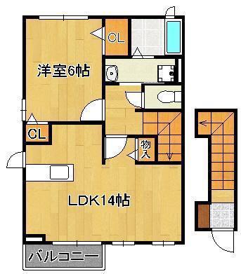 サニープレイスA(1LDK/2階)の間取り写真