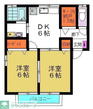 プリムローズ三本木(2DK/2階)の間取り写真