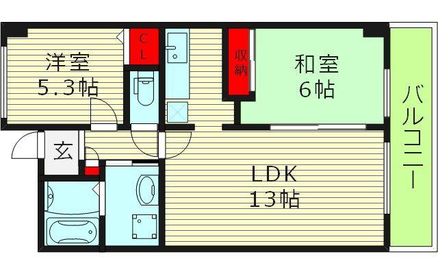サンオークタツミ(2LDK/2階)の間取り写真