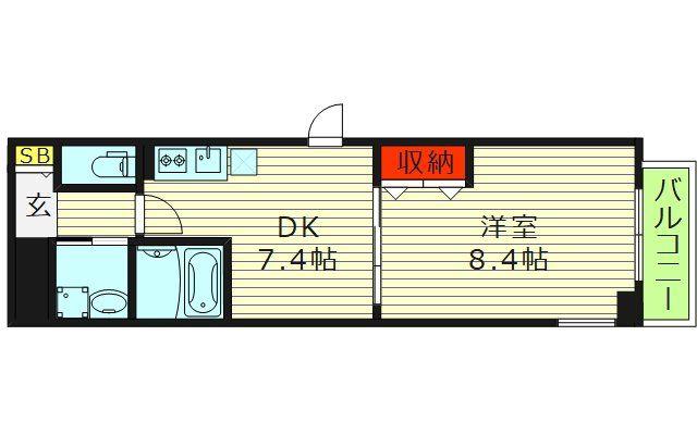 クレセール今里(1DK/2階)の間取り写真