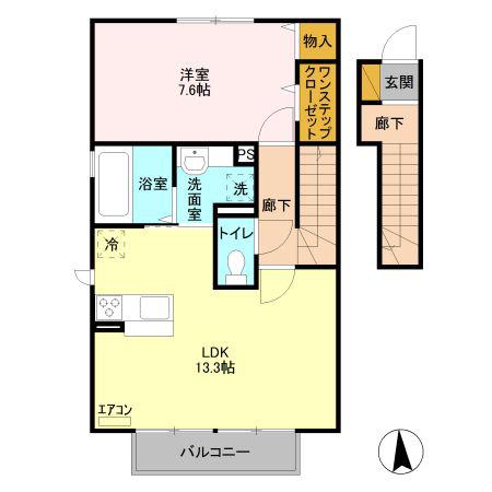 エスペランサA(1LDK/2階)の間取り写真