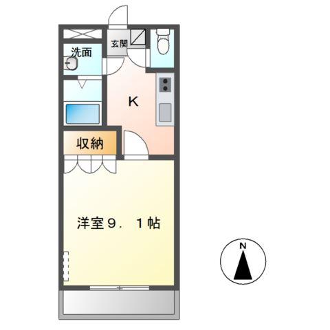 シャルトルI(1K/3階)の間取り写真