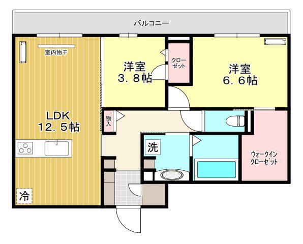 ディーシャンブル 南丸之内B(2LDK/1階)の間取り写真