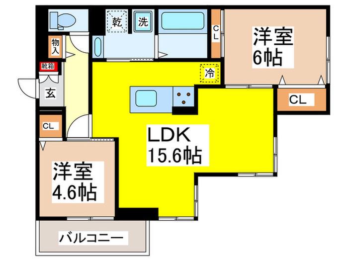 D-ROOM東本町(2LDK/3階)の間取り写真