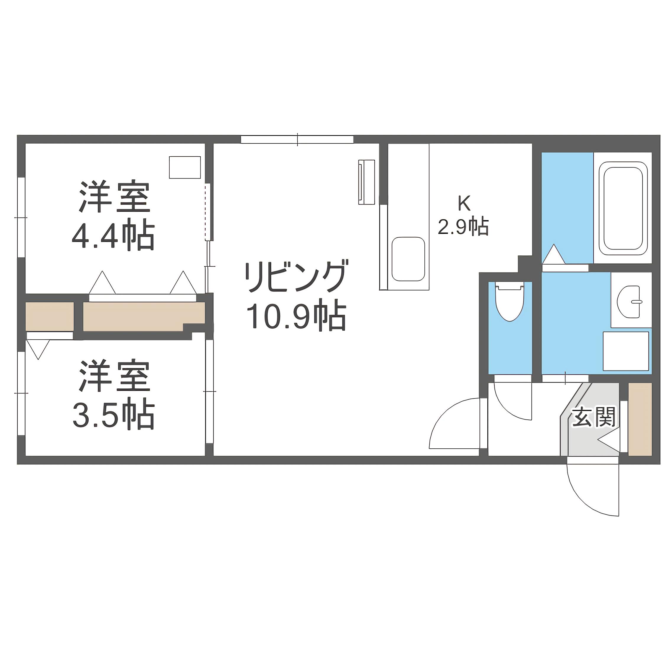 MONTAGNE南9条(2LDK/1階)の間取り写真