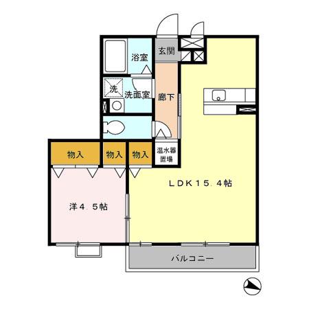リヴェール山田 102(1LDK/1階)の間取り写真