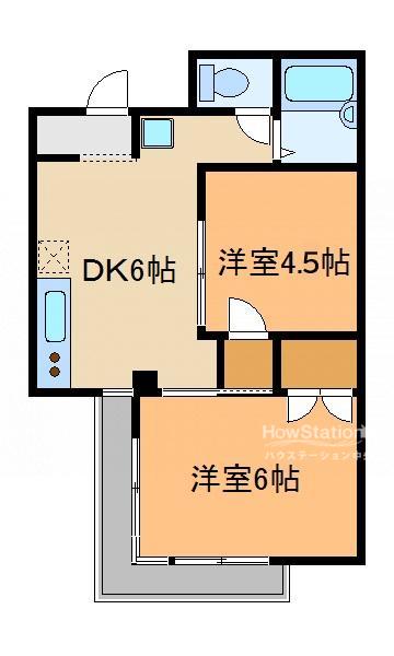 中井フラワーハイツ(2DK/2階)の間取り写真