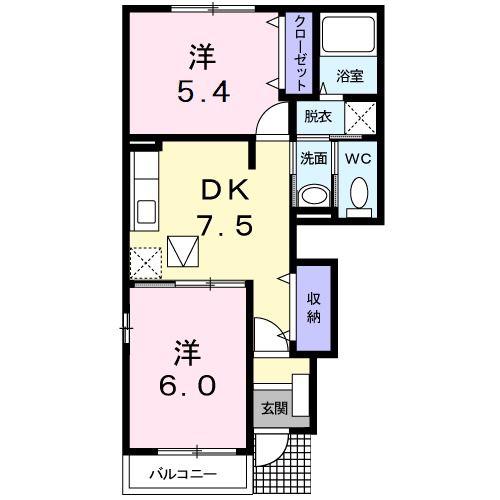 ピュアパレスIV(2DK/1階)の間取り写真