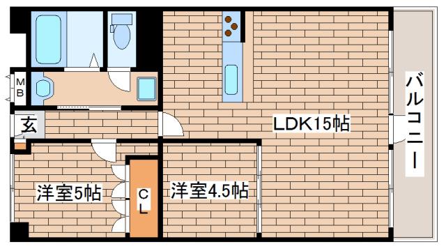 魚崎コーポ(2LDK/3階)の間取り写真