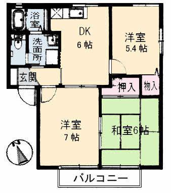 サンライフ光C棟(3DK/1階)の間取り写真