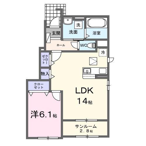 ソレイアード大原(1LDK/1階)の間取り写真
