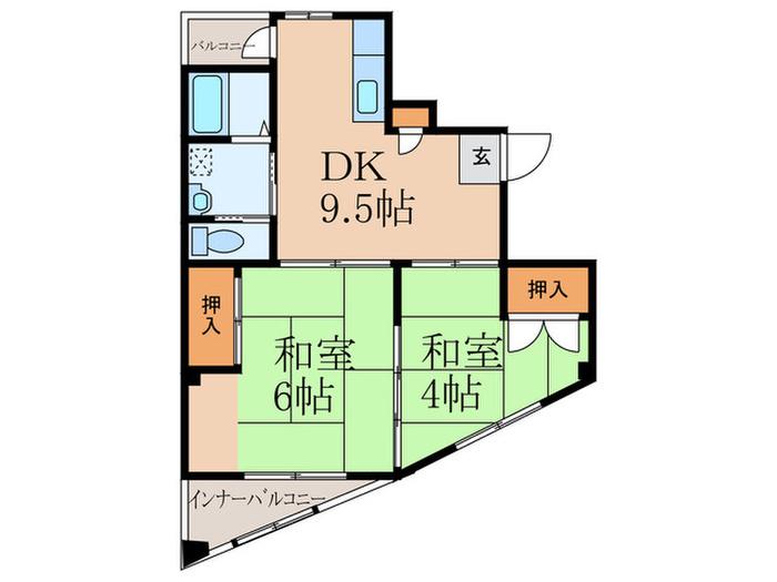 永江ビル(2DK/2階)の間取り写真