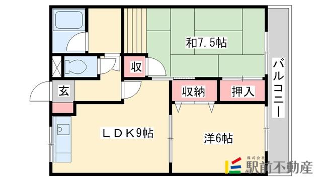 アイランドベール観世(2LDK/2階)の間取り写真