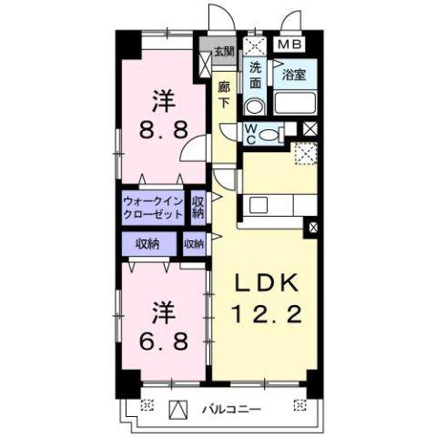 サウスヒルズ緑A棟(2LDK/2階)の間取り写真