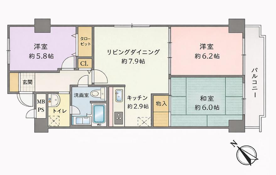 マンション勝どき(3LDK/7階)の間取り写真