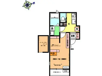 アズフィエルテ(1K/2階)の間取り写真