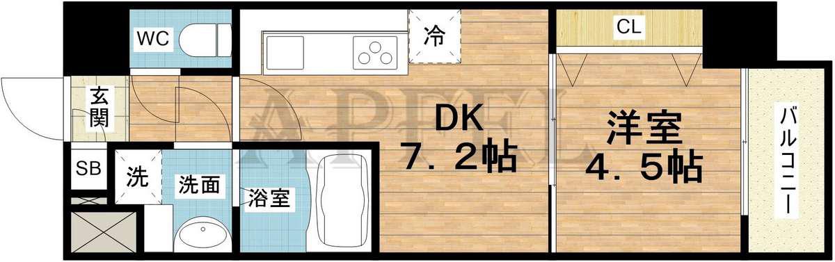GIOIA NAMBA(1DK/2階)の間取り写真