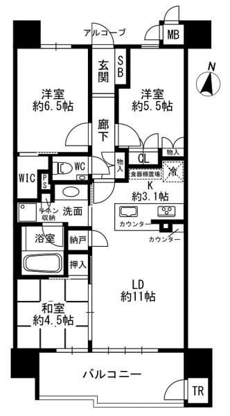 プレミスト広瀬町(3LDK/5階)の間取り写真