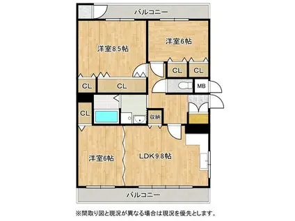 医生ヶ丘エストリル(3LDK/3階)の間取り写真