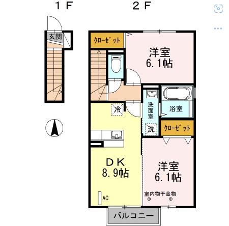 プレーンウォーク(2DK/2階)の間取り写真