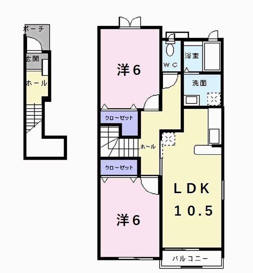 セレーノやしろB(2LDK/2階)の間取り写真